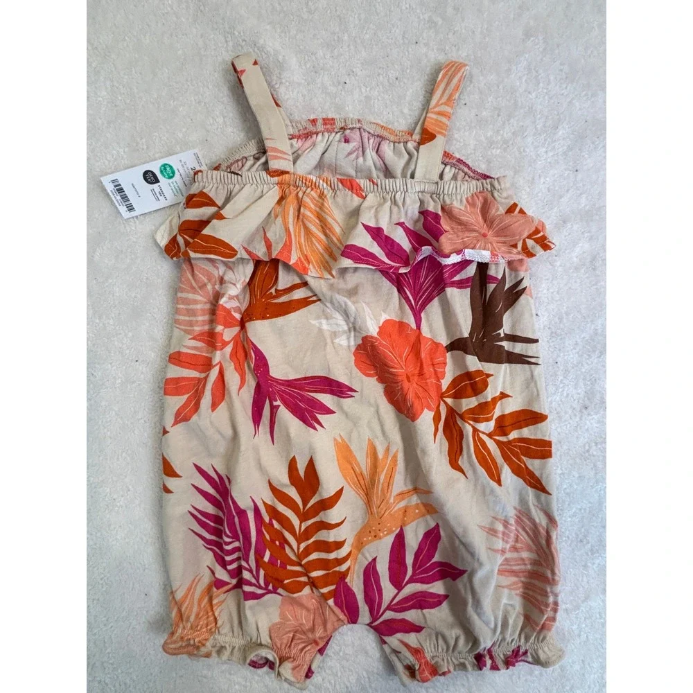 Carters Baby Girl Tropical‎ Floral Ruffle Romper Pink Orange 24M New